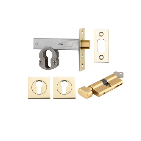 Iver Square Euro Mortice Deadbolt Kit Key/Thumb Polished Brass