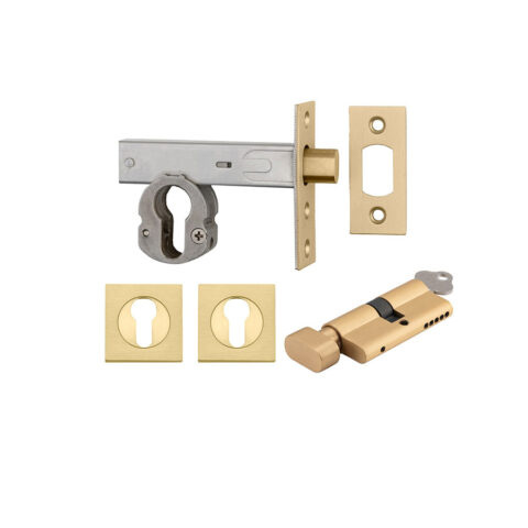 Iver Square Euro Mortice Deadbolt Kit Key/Thumb Brushed Gold PVD