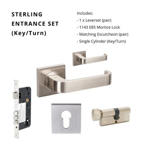 Zanda Sterling Square Entrance Set Key/Turn Brushed Nickel