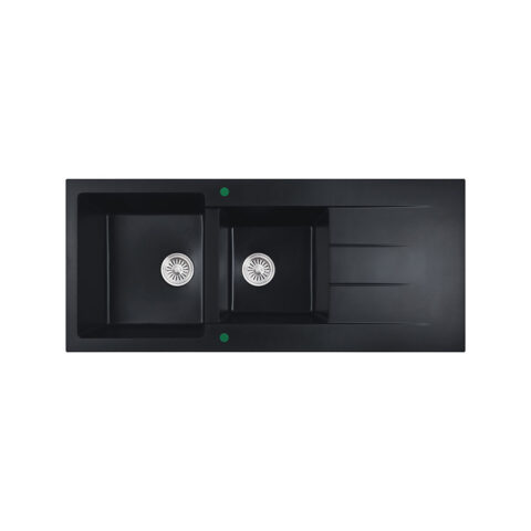 Cora Black Granite Sink One and Half Bowl with Drainer
