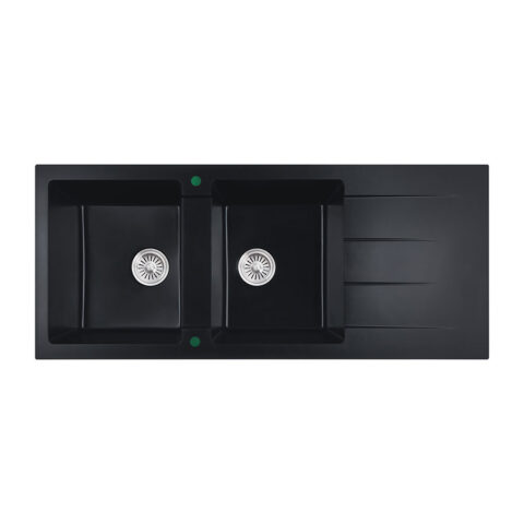 Cora Black Granite Sink Double Bowl with Drainer