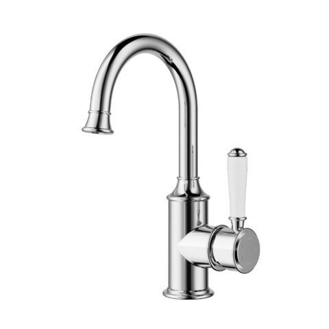 Ikon Clasico Gooseneck Basin Mixer Ceramic Handle Chrome