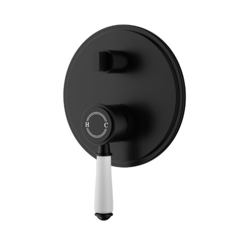 Ikon Clasico Wall Mixer Diverter Trim Kit Ceramic Handle Matte Black