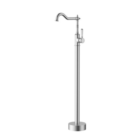 Ikon Clasico Freestanding Bath Mixer Ceramic Handle Brushed Nickel