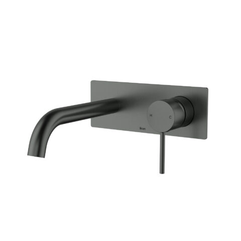 Ikon Hali Wall Basin Mixer With Curved Spout Gunmetal