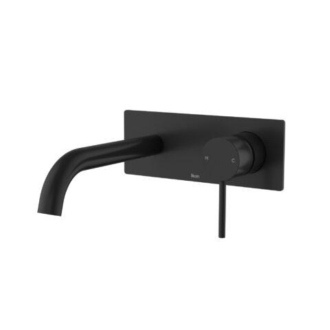 Ikon Hali Wall Basin Mixer With Curved Spout Matte Black