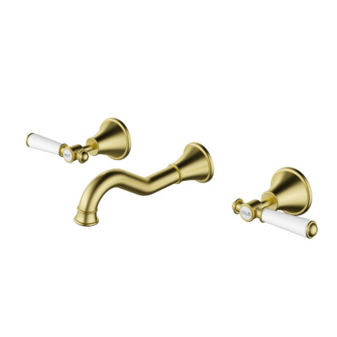 Ikon Clasico Bath Tap Set Ceramic Handles Brushed Gold