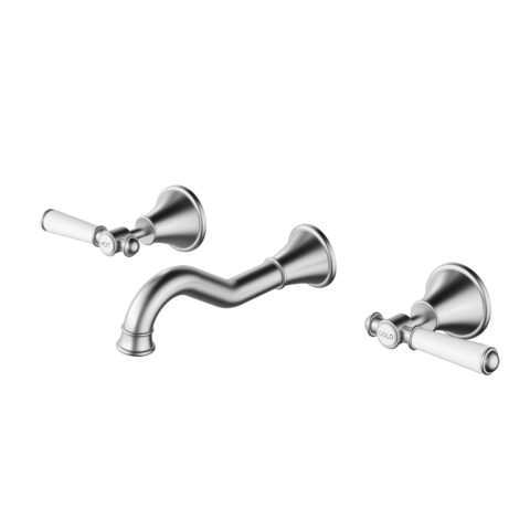 Ikon Clasico Bath Tap Set Ceramic Handles Brushed Nickel