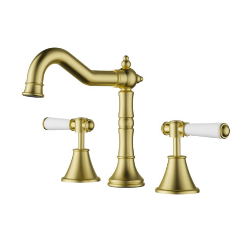 Ikon Clasico Basin Tap Set Ceramic Handles Brushed Gold