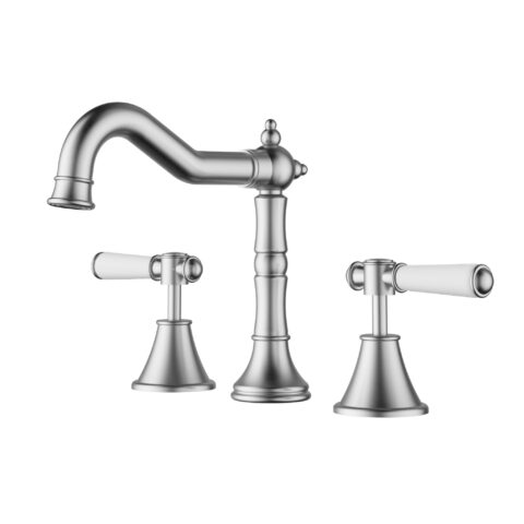 Ikon Clasico Basin Tap Set Ceramic Handles Brushed Nickel