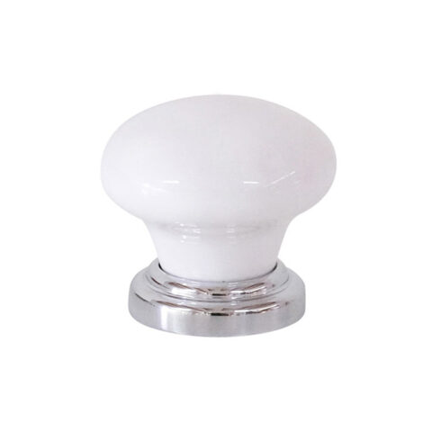 Tradco 38x36mm Porcelain Cupboard Knob Chrome