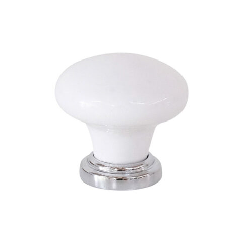 Tradco 32x30mm Porcelain Cupboard Knob Chrome