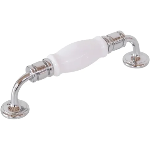 Tradco D Pull Porcelain Cupboard Handle Chrome