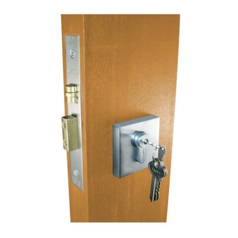Zanda Square Key-Turn Roller Mortice Lock Kit Brushed Nickel