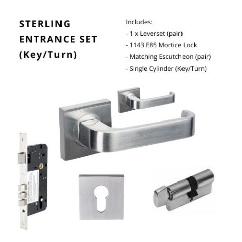 Zanda Sterling Square Entrance Set Key/Turn Satin Chrome