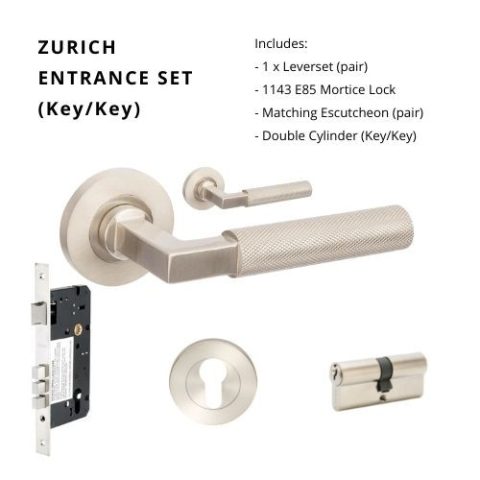 Zanda Zurich Round Entrance 70mm Key/Key Lever Set Brushed Nickel