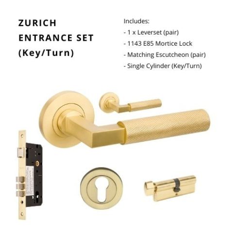 Zanda Zurich Round Entrance 70mm Key/Turn Lever Set Satin Brass